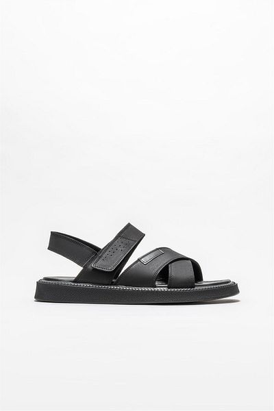 Elle Shoes Black Leather Men's Sandals