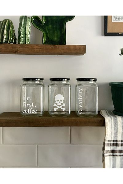 Atölye Merdiven 3-piece Decorative Food Coffee and Tea Sugar 1000 Cc Coffee Jar Set - with Label