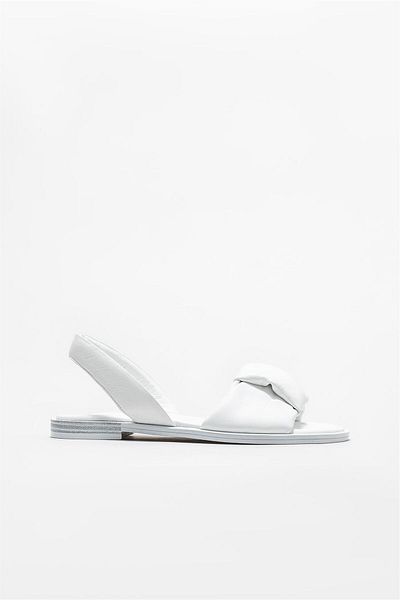 Elle Shoes White Leather Women's Flat Sandals