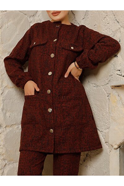 Modamorfo Round Neck Buttoned Winter Double Suit with Pockets