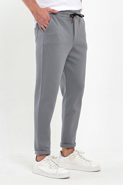 COMBİNE MİCHAİL Men's Dark Gray Double Leg Standard Cut Waist Tied Side Pocket Jogger Pants