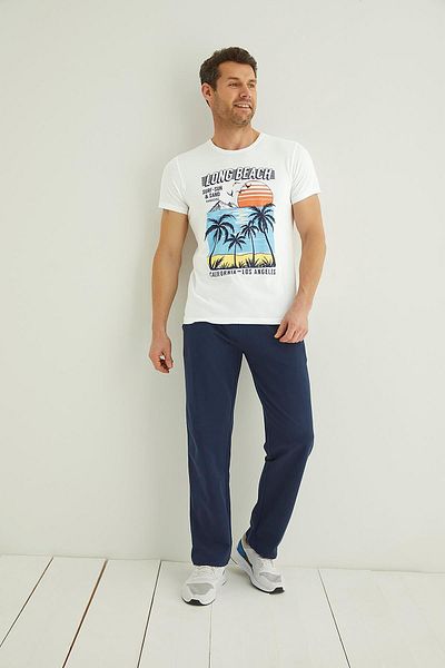MONAMİSE Gleymor Ανδρικά Σετ Πυτζάμες με γράμματα, Sun And Palm Printed "long Beach" 22094