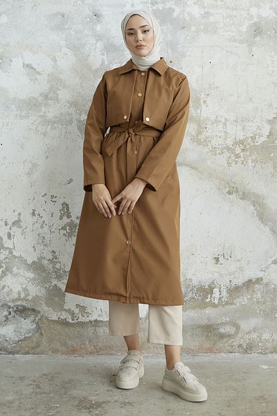 InStyle Nalyes Covered Belted Trench - Tan