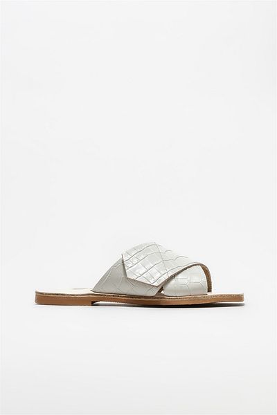 Elle Shoes Beige Leather Women's Slippers