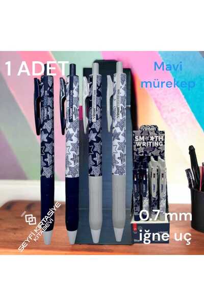 SEYFİKİRTASİYE DESENLİ BASMALI MAVİ RENK JEL MÜREKKEPLİ TÜKENMEZ KALEM 1 ADET