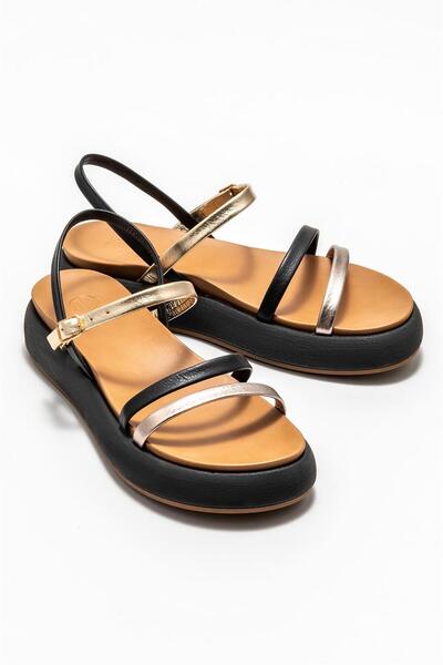 Elle Shoes Black Leather Women's Sports Sandals