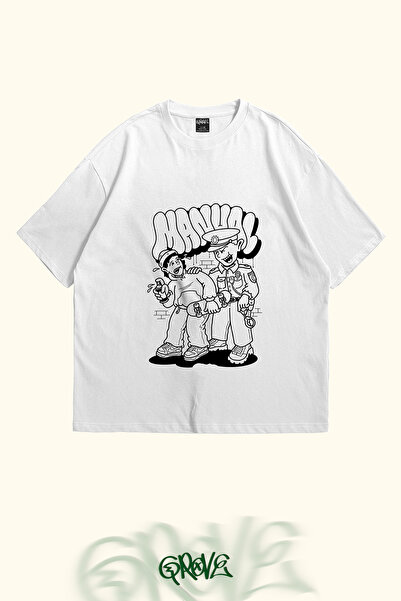 Grove Fashion Spray Graffiti Police Printed Unisex Oversize T-shirt
