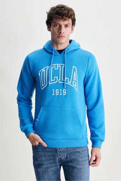 UCLA Hanorac pentru bărbați, cu glugă albastră, brodat, cu croiala standard