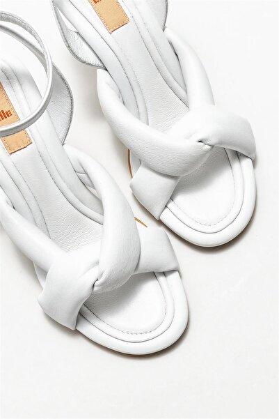Elle Shoes White Leather Women's Heeled Sandals