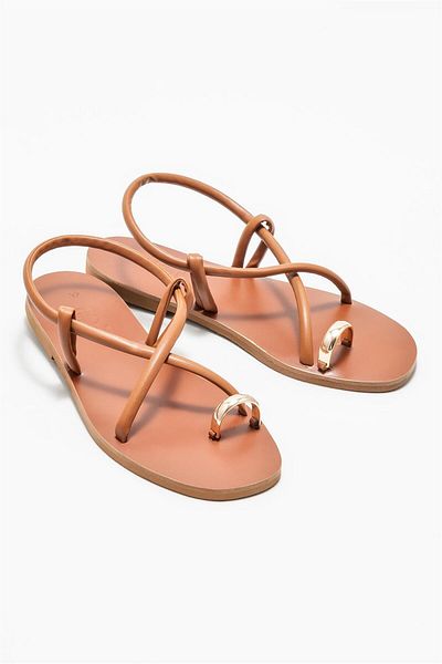 Elle Shoes Tan Leather Women's Flip Flops Sandals