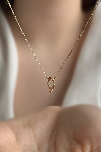 Ziu 925 Ayar Üç Boyutlu Ç Harfli Gümüş Kolye Uzunluk 42 cm