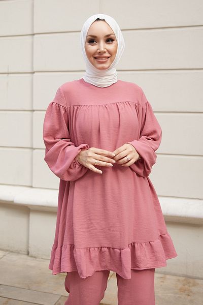 InStyle مجموعة مزدوجة من التنورة المفعمة بالحيوية - باللون الوردي