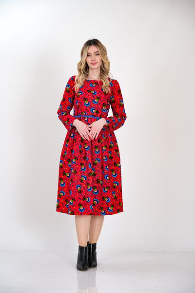 İna Rochie roșie de iarnă florală de lungime midi din flanel Divitin cu fermoar la spate