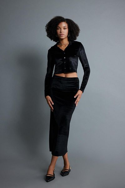 DeFacto Pencil Velur Maxi Skirt B6360ax23wn