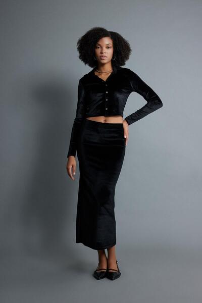 DeFacto Pencil Velur Maxi Skirt B6360ax23wn