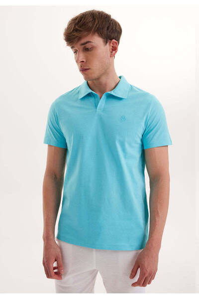 WESTMARK LONDON تي شيرت رجالي من القطن ذو رقبة بولو باللون الأزرق - حيوي