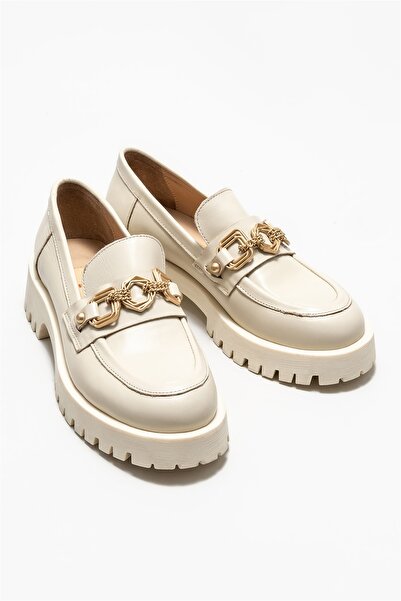 Elle Shoes Bej Deri Kadın Loafer