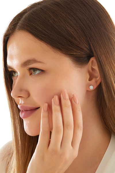 MİLET KUYUMCULUK 14 Ayar Altın Kenarı Taşlı Tektaş Modeli Vidalı Küpe