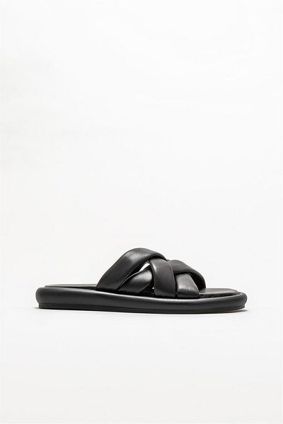 Elle Shoes Black Leather Women's Slippers