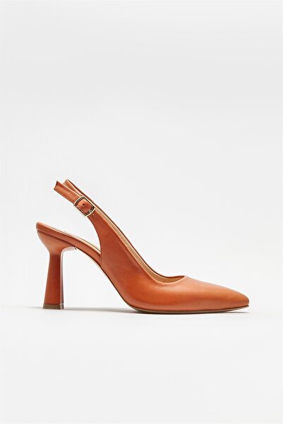 Elle Shoes Taba Deri Kadın Topuklu Ayakkabı