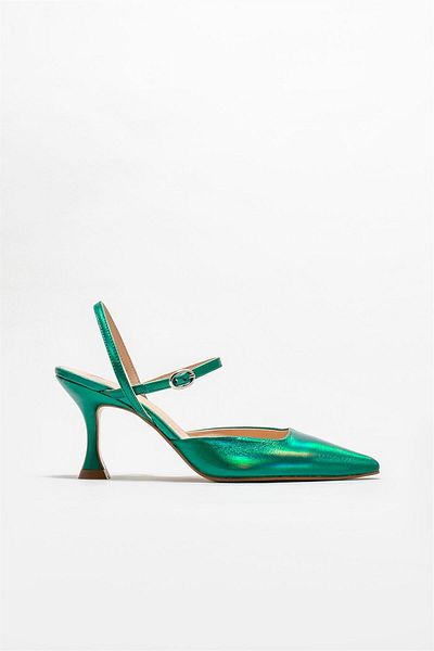 Elle Shoes Green Leather Women's Heeled Shoes