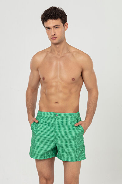 Just Like You Yeşil Çizgili Çıtçıtlı Erkek Deniz Şortu