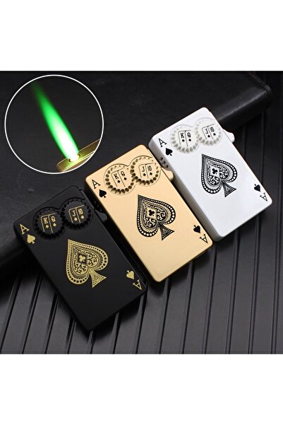 Techmarketi Yaratici Poker Tasarim Jet Alev Oyun Karti Rüzgar Geçirmez Çakmak