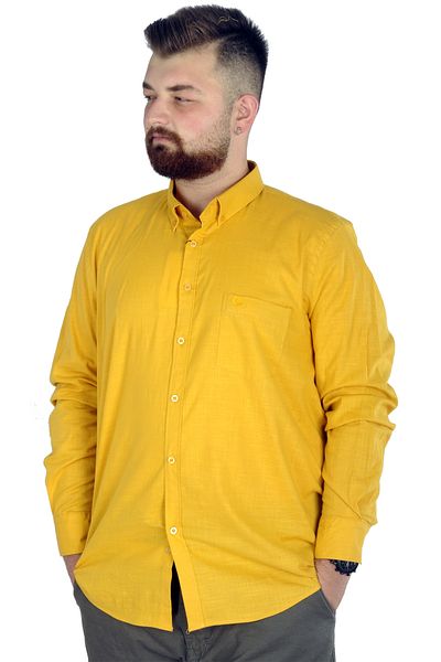 ModeXL Mode Xl Large Size Men's Linen Pocket Shirt 20386 Mustard