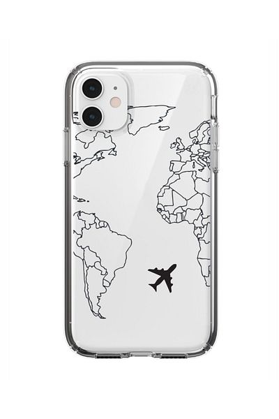 mooodcase حافظة آيفون 11 بخطوط خريطة العالم من السيليكون الشفاف الفاخر باللون الأسود