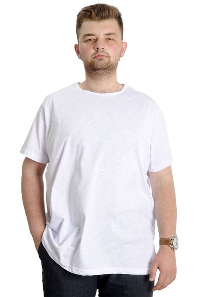 ModeXL Ανδρικό μπλουζάκι Mode XL Plus Size FLAM γιακά Basic 20035 Λευκό