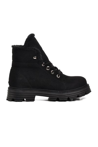 AYAKMOD 354122   Μαύρα Suede Γυναικείες Μπότες με Γούνα Εσωτερικά