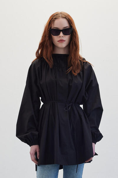 Manuka Gathered Collar Tunic Black