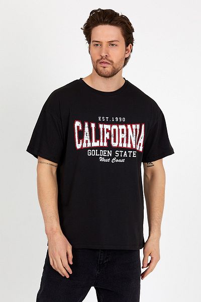 COMBİNE MİCHAİL Unisex Μαύρο μπλουζάκι με λαιμόκοψη Oversize