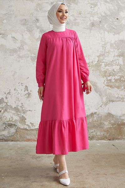 InStyle Yena Dress with Robe and Tie-up Sleeves - Fuchsia