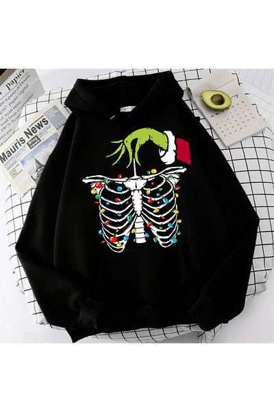 Gofeel Унисекс суитшърт с качулка и готически принт Day Light Christmas Oversize