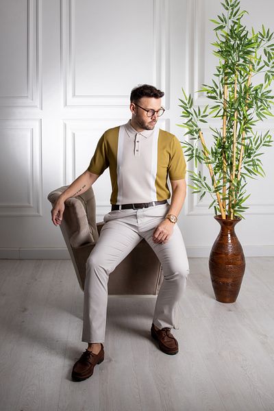 Sarar Μπλουζάκι Polo Neck Beige Green Slim Knitwear