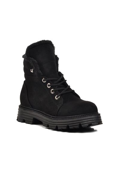 AYAKMOD 354122   Μαύρα Suede Γυναικείες Μπότες με Γούνα Εσωτερικά