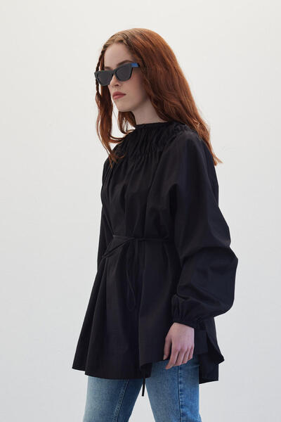 Manuka Gathered Collar Tunic Black