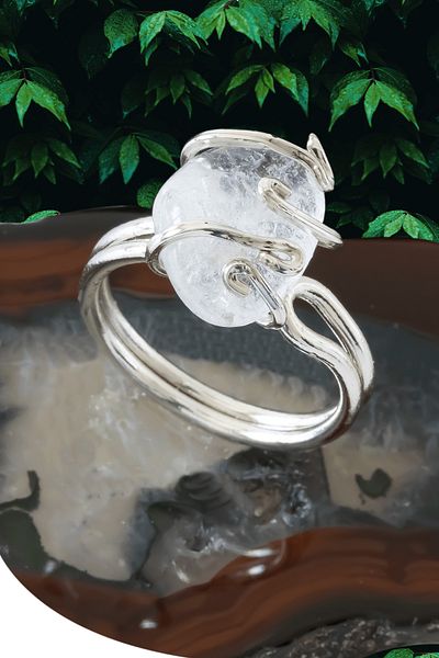 Tesbih Atölyesi Certified Silver Rococo Model Crystal Quartz Stone Ring - Adjustable