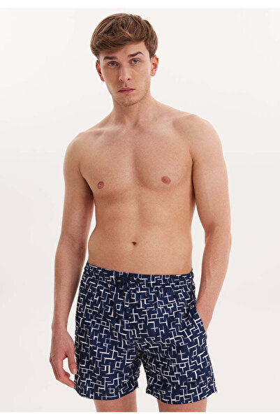 WESTMARK LONDON Navy Blue Geometric Printed Regular Fit Men's Swim Shorts Wmgeometric