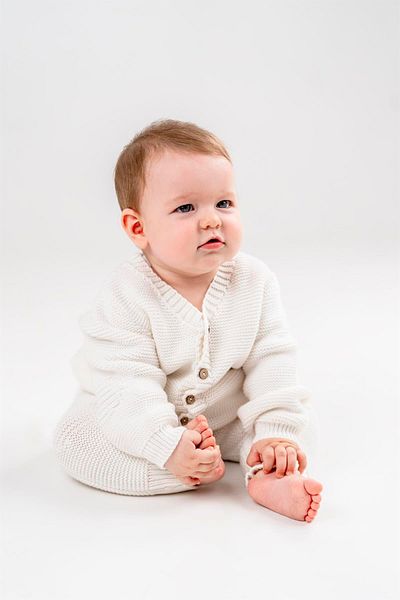 Minora Knitwear Unisex V-Neck Cardigan Trousers Set Bone