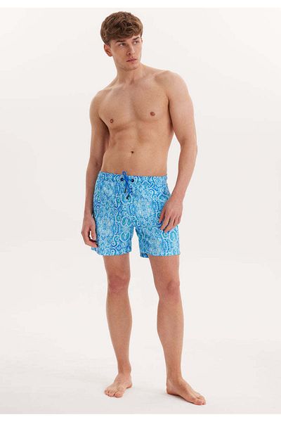 WESTMARK LONDON Pantaloni scurți de baie pentru bărbați, cu imprimeu, albastru deschis, cu formă normală, cu model Majolika