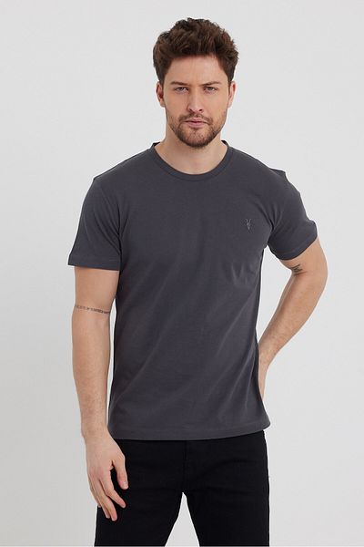 COMBİNE MİCHAİL Men's Smoked Slim Fit Crew Neck Cotton Short Sleeve T-Shirt