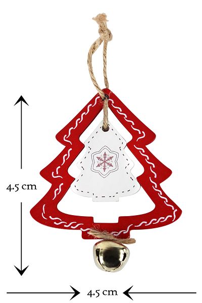 Waldern Red Wooden Christmas Pine Tree Ornament 8cm