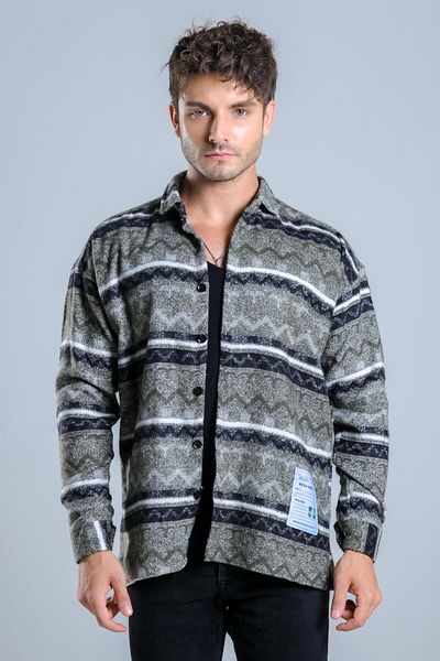 Stilkombin Oversize Patterned Winter Shirt MAR Over20-40283