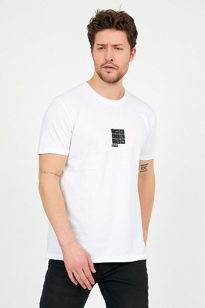 COMBİNE MİCHAİL Tricou de bază cu imprimeu de culoare albă cu decolteu triplu 1330