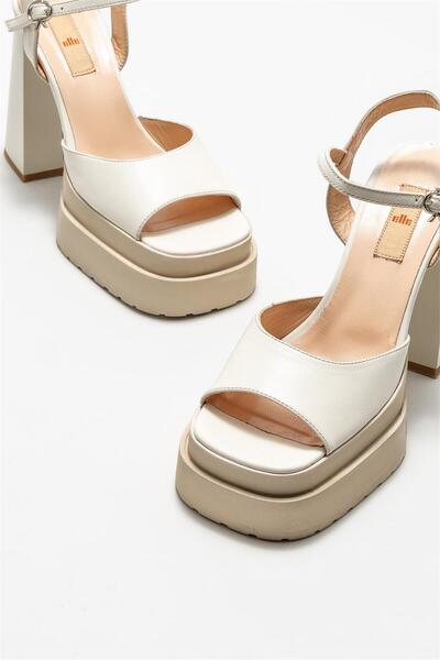 Elle Shoes Beige Leather Women's Sandals