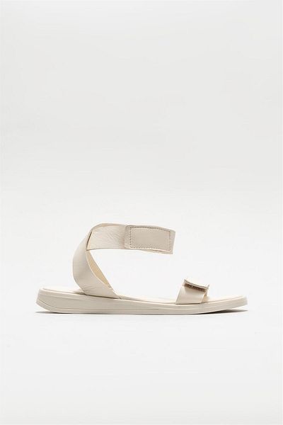 Elle Shoes Ecru Leather Women's Flat Sandals