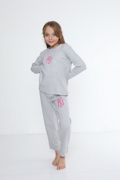 FAMES PİJAMA Children's NY Ribbed Interlock Winter Pajama Set | 5 6 7 8 9 10 YEARS OLD