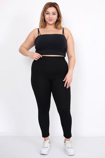 Lamirella Black High Waist Steel Knitted Plus Size Winter Thick Tights